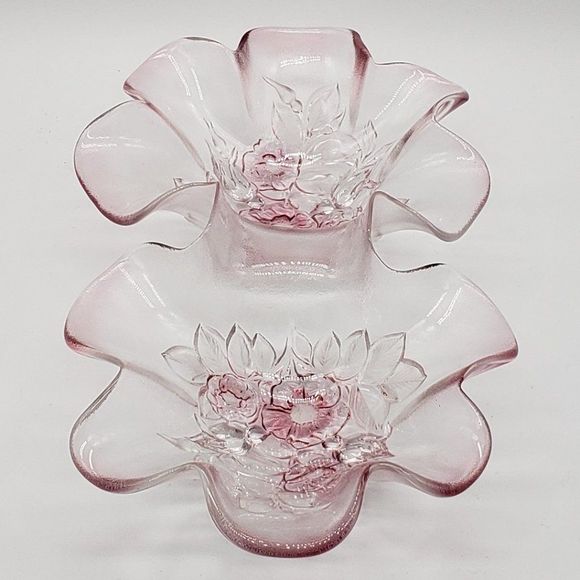 Mikasa Vintage Rosella Frosted Pink Floral Crystal Divided Glass Dish - Picture 7 of 14